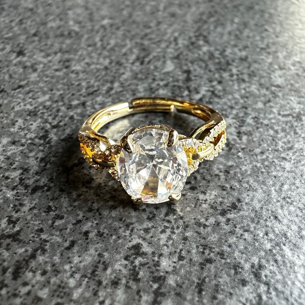 NWB Adjustable Gold Plated Oval CZ Statement Ring w/ Pave Accent Loop Band - Picture 8 of 16